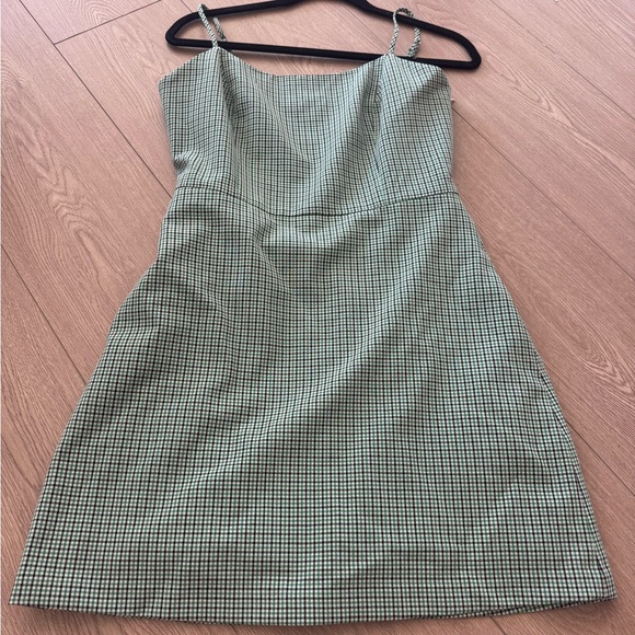 Aritzia Wilfred Isabella Mini Dress in Green Gingham Plaid - Picture 1 of 3